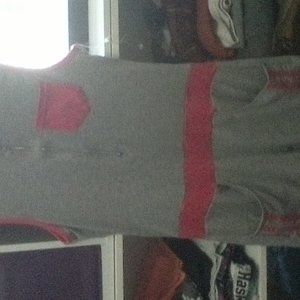 grey and hot pink romper